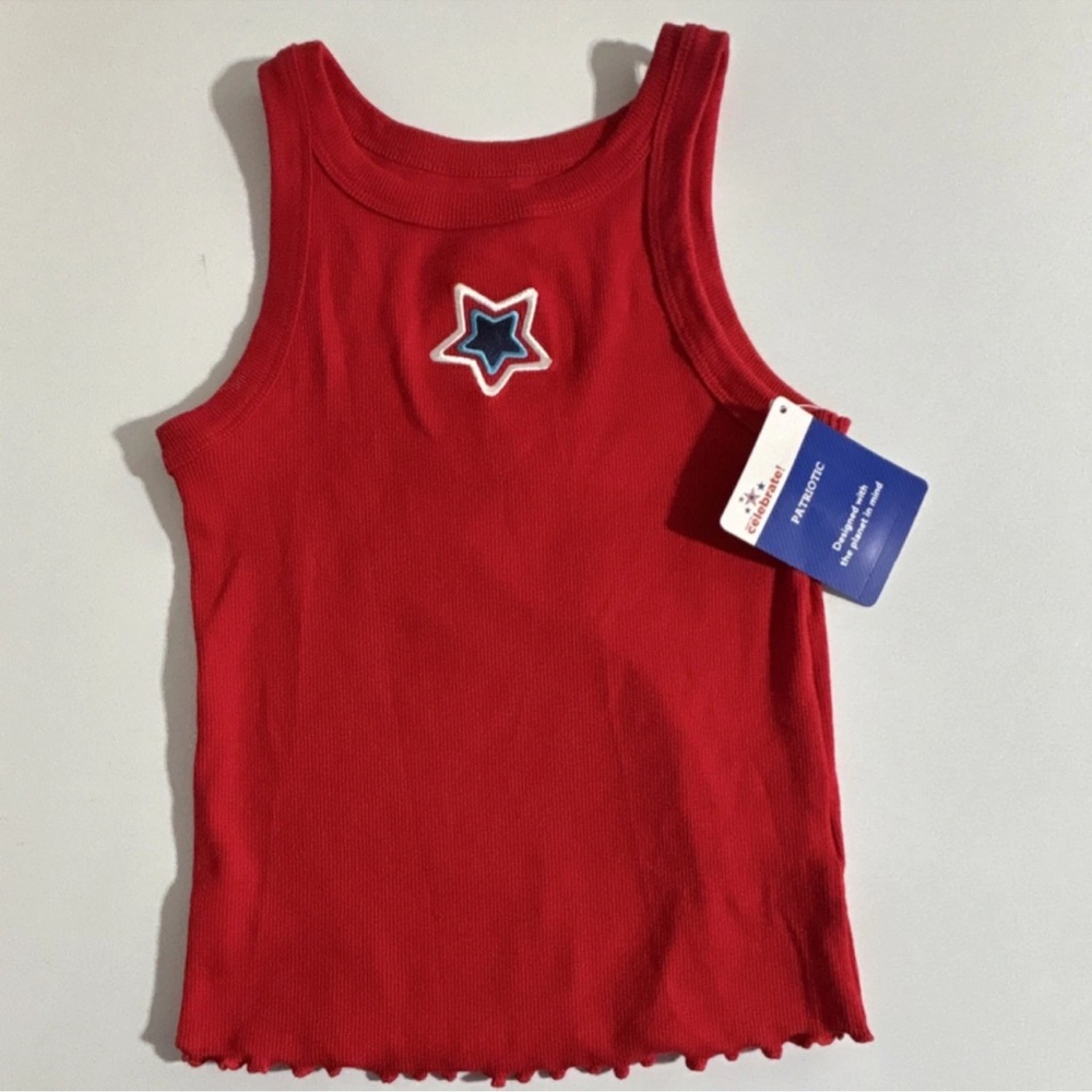 Patriotic Red Ribbed Girls' Star Tank